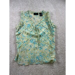 Apostrophe‎ Womens Size 4 Green Sheer Ruffle V-Neck Sleeveless Shirt Polka Dots